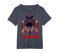 Lucipurr Cat Conjuring Sarcastic Retro Funny Adult Humor T-Shirt, Femme Grandes Tailles, Bleu Chiné, 4X