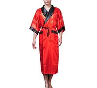 Luck Longue de Pyjama Homme/de Niut Kimono Porter des Deux Côtés Robe de Chambre avec Motif (Rouge Noir)