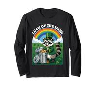 Luck of The Irish Cute Raton Laveur St. Patrick's Day Trash Panda Manche Longue