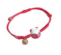 Luck Trader Bracelet Maneki Neko en céramique peinte à la main Feng Shui Kabbale rouge