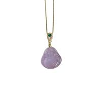 Luck Trader Collier avec pendentif Bouddha en jade et lavande certifié, chaîne de 45,7 cm, pendentif 2,4 cm x 2,4 cm
