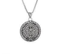 Luck Trader Collier avec pendentif calendrier aztèque ancien, grand médaillon argenté, motif maya traditionnel