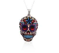 Luck Trader Collier avec pendentif crâne de sucre Day of The Dead pour Halloween Steampunk Punk Homme, Acier inoxydable