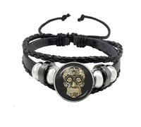 Luck Trader Day of the Dead Sugar Skull Bracelet Halloween Steampunk Punk Homme, 21cm/8" (adjustable up to 25.4cm/10"), Cuir