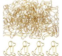 luckaide Lot de 50 trombones en forme de chien - Grand doré - En métal - Pour bureau, salle de classe, marque-page