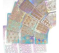 LUCKDANO 24 Feuilles de Modèles d'estampage pour Ongles à Faire Soi-même, Autocollants pour Ongles, Conception de Grille Irrégulière, Vinyles Réutilisables pour Nail Art, Autocollants Creux, Cadeau