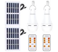 LUCKDANO Ampoule LED à énergie Solaire, Lampe de Secours Intérieure et Extérieure avec Télécommande, Lampe de Camping Portable, Modes et Minuterie Réglables, étanche IP65 (2 paquets)