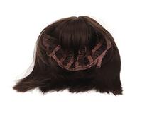 LUCKDANO Blunt Bob Brunette Perruque Courte et Droite pour Femme - Postiche Réglable de Couleur Marron pour Femme - Style Tendance avec Frange - Cheveux Synthétiques Confortables à Haute Température