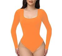 LUCKDANO Bodys Orange pour Femmes, Costume Orange pour les Femmes Bodys avec un à Manches Longues à la Mode Charmante pour Danser (ORANGE)