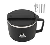 LUCKDANO Bol à Ramen 1200 ml en Acier Inoxydable 304 - Instantané pour Nouilles -ondes avec Couvert Hermétique, Baguettes et Spork Inclus Idéal Buldak, Soupes Plats Japonais (NOIR)