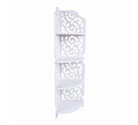 LUCKDANO Étagère d'angle Blanche Creuse Sculptée à 4 Niveaux - Bibliothèque Triangulaire Moderne pour Salle de Bain et Rangement de Cosmétiques - Matériau WPC - Assemblage Facile - 802119 Cm