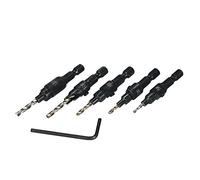 LUCKDANO Jeu de 5 Forets à Fraiser HSS - Foret Conique à Tige Hexagonale de 1/4" pour Vis à Bois et Alésoir de Menuiserie - Profondeur Réglable pour un Fraisage en Douceur