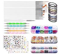 LUCKDANO Kit Complet de Décorations pour Ongles, Brosse à Ongles, Kit de , Autocollants, Stylo à Pois, Flocons de Papier D'aluminium, Fil doré et argenté pour Débutant, Salon