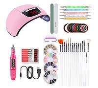 LUCKDANO Kit D'art D'ongle Professionnel 54W, Ensemble D'outils pour Ongles, Fournitures de Manucure avec Lampe à Ongles, Perceuse, Pièces à Main, Pinceaux, Stylos à Points, pour (PINK)