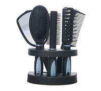 LUCKDANO L'ensemble Brosse à Cheveux et Miroir Professionnel Healthcom 5PCS Comprend un Peigne Plat, une Brosse Ronde, un Peigne de Massage et un revitalisant. Convient à Toutes les Coiffures, (BLUE)