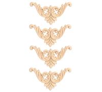LUCKDANO Lot de 4 Appliques de Meubles Sculptées en Bois d'hévéa en Forme de Fleur Non Peintes, Autocollants Muraux élégants pour la Décoration de la Maison, 12 X 12 Cm, Parfaits pour une (8 * 8)