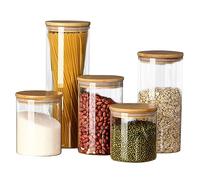 LUCKDANO Lot de 5 Bocaux de Stockage en Verre avec Couvercles Hermétiques en Bambou - Récipients de Stockage Alimentaires Transparents avec 24 étiquettes et Marqueur - Idéal pour les Bonbons, le