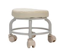 LUCKDANO Tabouret Roulant Tabouret Bas avec Roulettes en Cuir PU Rond avec Poulie Roulante pour Garage, Maison, Bureau, Magasin, Beige 26 X 24 Cm