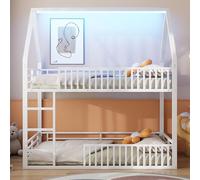 luckdect 140x200cm Twin Over Twin House lit superposé avec clôture pour Chambre à Coucher, Cadre de lit en métal avec Garde-Corps et échelle, Aucun Ressort de boîte nécessaire