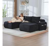 luckdect 268cm Canapé d'angle en U, Canapé 3 Places avec 2 Poufs, Canapé Modulaire avec Porte-Boissons et Poche de Rangement Latérale, Canapé Compressé en Velours Côtelé pour Salon