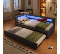 luckdect Canape lit 2 Places,Canapé Lit 200x90 avec Rangement,Cadre de Lit Double pour Adulte, Ados et Invité,USB + Type-C,Clic-Clac,Méridienne Gigogne