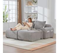 luckdect Canapé Lit 200cm, Canapé 2 Places avec 2 Poufs, Canapé Modulaire avec Porte-Boissons et Poche de Rangement Latérale, Canapé Compressé en Velours Côtelé pour Salon