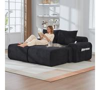 luckdect Canapé Lit 200cm, Canapé 2 Places avec 2 Poufs, Canapé Modulaire avec Porte-Boissons et Poche de Rangement Latérale, Canapé Compressé en Velours Côtelé pour Salon