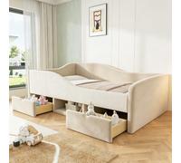 luckdect Canapé Lit 90x190 avec Rangement, lit Banquette avec 2 Tiroirs et gardes, Cadre de Lits 90x190 avec Sommier à Lattes en métal, Tissu Velours, sans Matelas