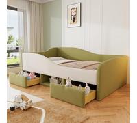luckdect Canapé Lit 90x190 avec Rangement, lit Banquette avec 2 Tiroirs et gardes, Cadre de Lits 90x190 avec Sommier à Lattes en métal, Tissu Velours, sans Matelas