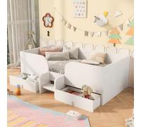 luckdect Canapé lit 90x200 cm avec 2 Tiroirs et Sommier á Lattes, Lit Simple en Bois pin Massif avec Rangement, Lit 1 Place, lit pour Enfants, sans Matelas