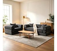 luckdect Canapé Modulable 3 Places sans Montage, Ensemble 1+2 Places en Velours Côtelé Gris, Sofa Bas Profond sans Cadre Mousse Haute Densité pour Salon, Studio et Appartement