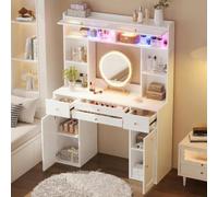 luckdect Coiffeuse avec Miroir,Luminosité Réglable,Dressing Table de Maquillage,Grand,6 Étagère de Rangement,4 Tiroirs,4 Portes,5 Compartiments Ouverts,Coin Beauté,3 Couleurs(sans Tabouret)