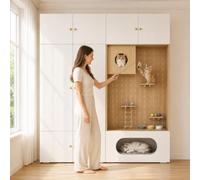 luckdect Ensemble de 2 Meubles,Armoire avec Arbre à Chat et Niche pour Chat,Penderie avec Tringle,Etagères,pour Chambre Salon Entrée