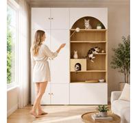 luckdect Ensemble de 2 Meubles,Armoire avec Arbre à Chat et Niche pour Chat,Penderie avec Tringle,Etagères,pour Chambre Salon Entrée
