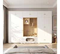 luckdect Ensemble de 3 Meubles,2 Armoires et 1 Arbre à Chat avec Niche pour Chat,Penderie avec Tringle,Etagères,pour Chambre Salon Entrée