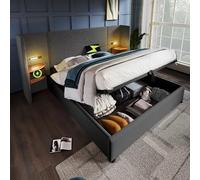 luckdect Lit Coffre 180 X 200, Lits Doubles avec Rembourrage Moelleux Et TêTe De Lit CapitonnéE, Structure en MéTal avec 4 Tiroirs, Lits 160 X 200 avec Sommier à Lattes Et Rangements