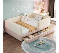luckdect lit Enfant 140x200, lit Banquette avec 2 Tiroirs de Rangement, canapé-lit avec Sommier à Lattes, Bordure de sécurité Circulaire et Angles arrondis, Tissu Velours, sans Matelas