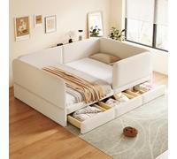 luckdect lit Enfant 140x200, lit Banquette avec 2 Tiroirs de Rangement, canapé-lit avec Sommier à Lattes, Bordure de sécurité Circulaire et Angles arrondis, Tissu Velours, sans Matelas
