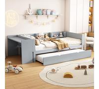luckdect Lit Gigogne 90x200 avec Lit Gigogne, canapé-lit 1 Places avec Bureau, Trois étagères à côté du Lit, Compartiment de Rangement latéral, sans Matelas