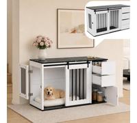 luckdect Meuble pour Cage de Chien,Niche Moderne pour Chiens Intérieure avec 3 Portes et 2 Tiroirs,Maison pour Chien pour la Maison,2 en 1 Table d’Appoint