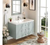 luckdect Meuble Salle de Bain avec Vasque, Meuble sous Lavabo avec 2 Tiroirs, Tiroir Coulissant Intégré, Vasque Suspendue, Vert, 78.5 × 46 × 46.8 cm