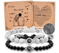 Luckeey 2PCS Bracelet Couple, Cadeau Couple Je t'aime 100 Langues Bracelet Connecté Couple, Cadeau Saint Valentin