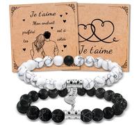 Luckeey Bracelet Couple Magnétique Connecté Noir et Blanc Classique - Cadeau pour Mariage, Pâques et Anniversaire