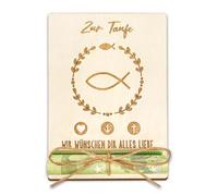 Luckeey Cadeau de baptême, cadeau d'argent en bois, personnalisé, pour filles et garçons, 12,5 x 9 cm