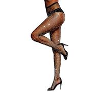 LUCKELF Collants sexy taille haute en maille avec strass scintillants pour fête, Noir/strass, taille unique