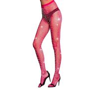 LUCKELF Collants sexy taille haute en maille avec strass scintillants pour fête, rose, taille unique