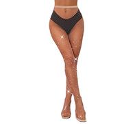 LUCKELF Collants sexy taille haute en maille avec strass scintillants pour fête, W-small grille-nude, taille unique