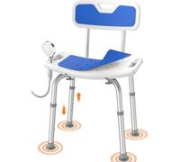 Luckfaith Chaise de Douche avec Dossier - Hauteur Réglable 6 Niveaux, Siège de Douche Antidérapant avec Dossier Rembourré, Tabouret Léger pour Seniors, Personnes Handicapées et Femmes Enceintes, Bleu