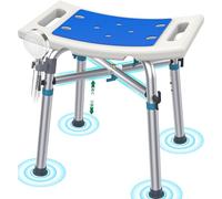 Luckfaith Chaise de Douche avec Renfort en X - Hauteur Réglable 3 Niveaux (43,5-48 cm), Tabouret de Douche Antidérapant avec Support Pommeau, Siège Stable pour Seniors et Personnes à Mobilité Réduite