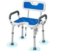 Luckfaith Chaise de Douche Réglable avec Accoudoirs - Siège de Douche Antidérapant en Forme de U avec Dossier et Accoudoirs Rembourrés, Tabouret de Bain Léger pour Seniors et Personnes Handicapées